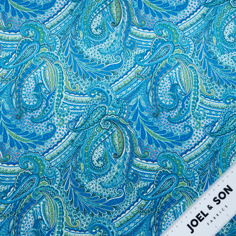 Blue & Green Paisley Printed Double Silk Satin