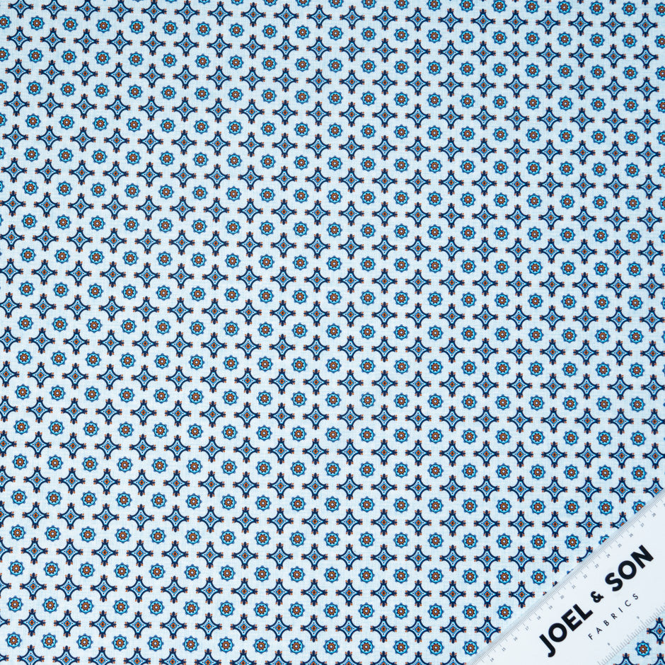 Blue & Red Geometric Printed Pure Cotton