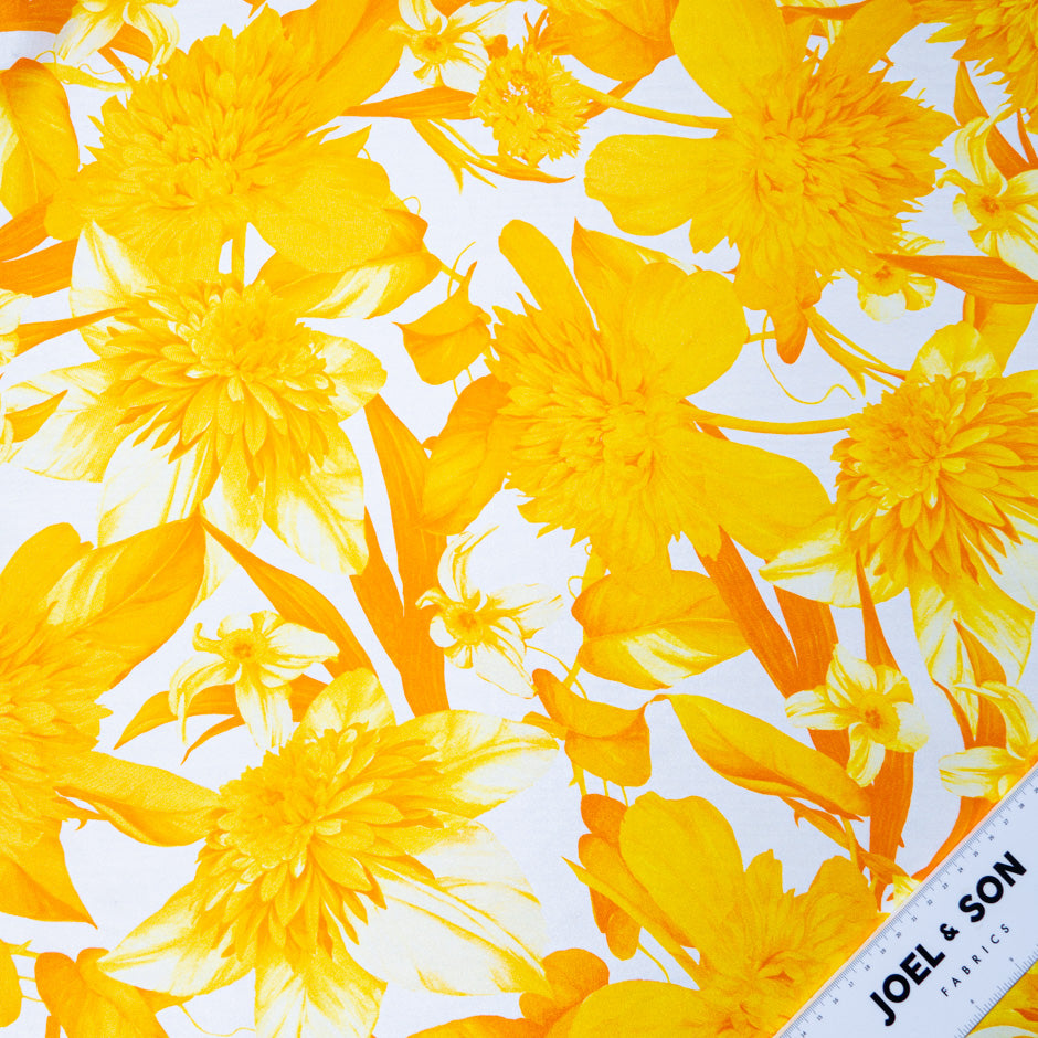 Bold Yellow Floral Printed Pure Silk Twill