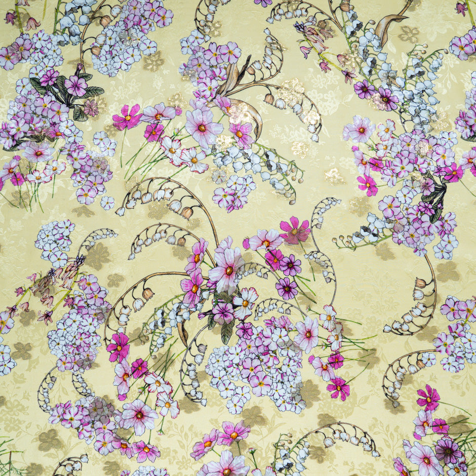 Snowdrop Printed Yellow Metallic Silk Jacquard (A 2.50m Piece)