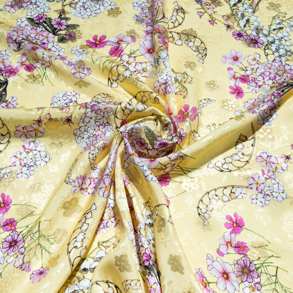 Snowdrop Printed Yellow Metallic Silk Jacquard (A 2.50m Piece)