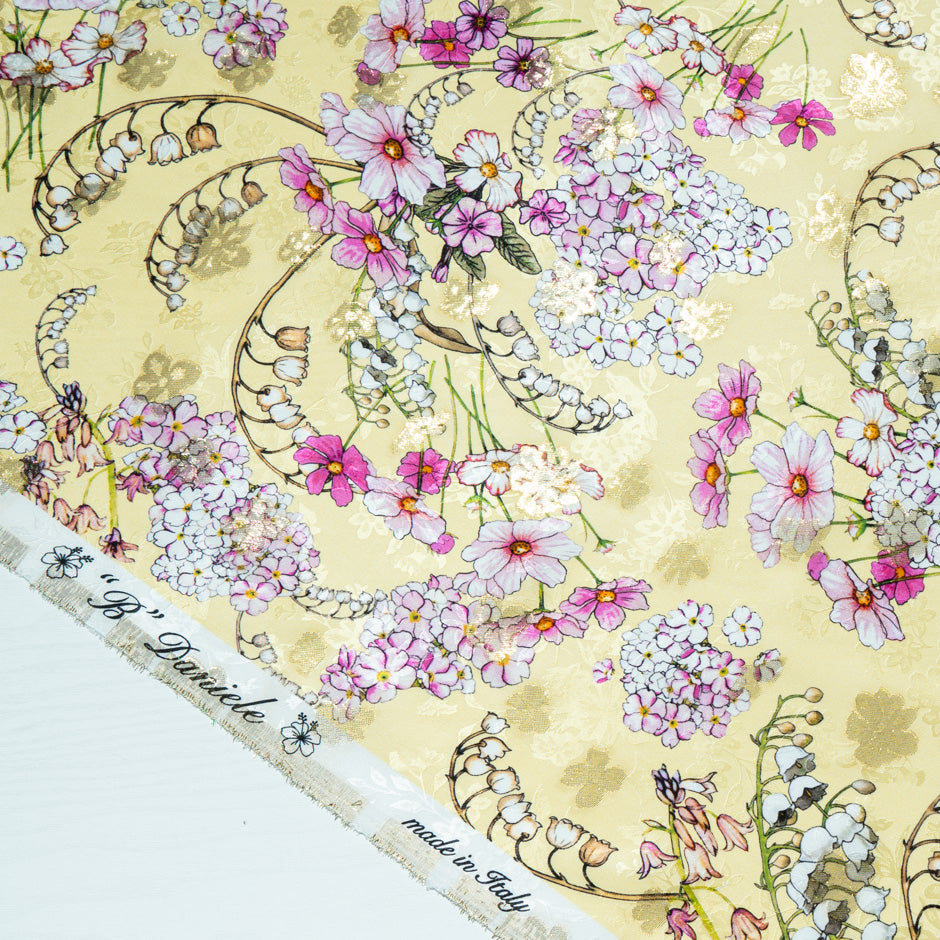 Snowdrop Printed Yellow Metallic Silk Jacquard (A 2.50m Piece)