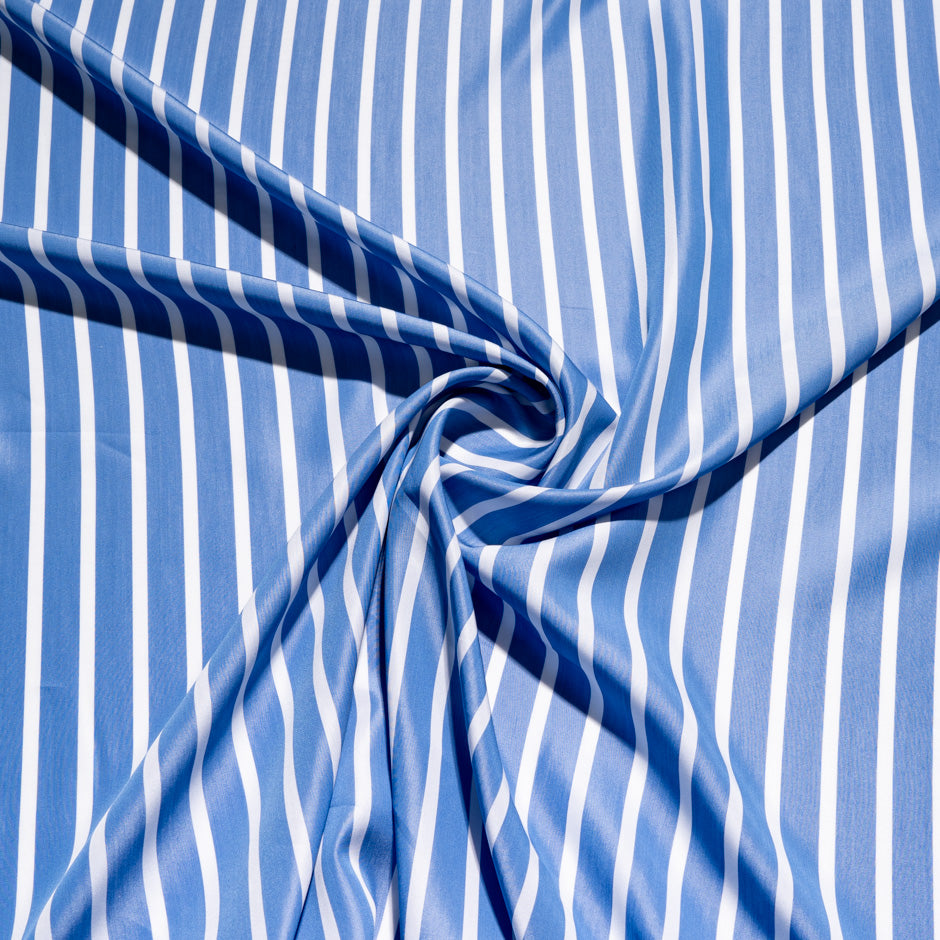 Thick White Striped Blue Superfine Silk Blend Shirting (A 3m Piece)