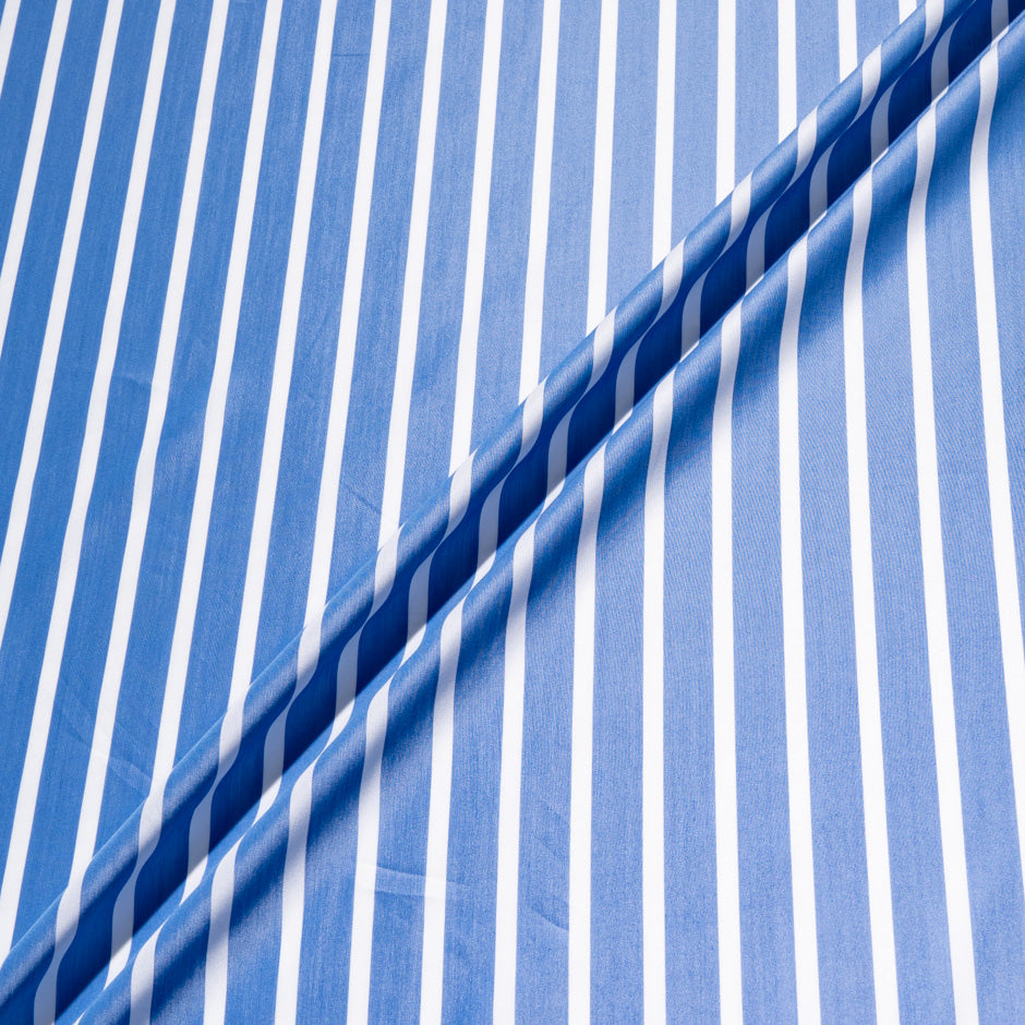 Thick White Striped Blue Superfine Silk Blend Shirting (A 3m Piece)
