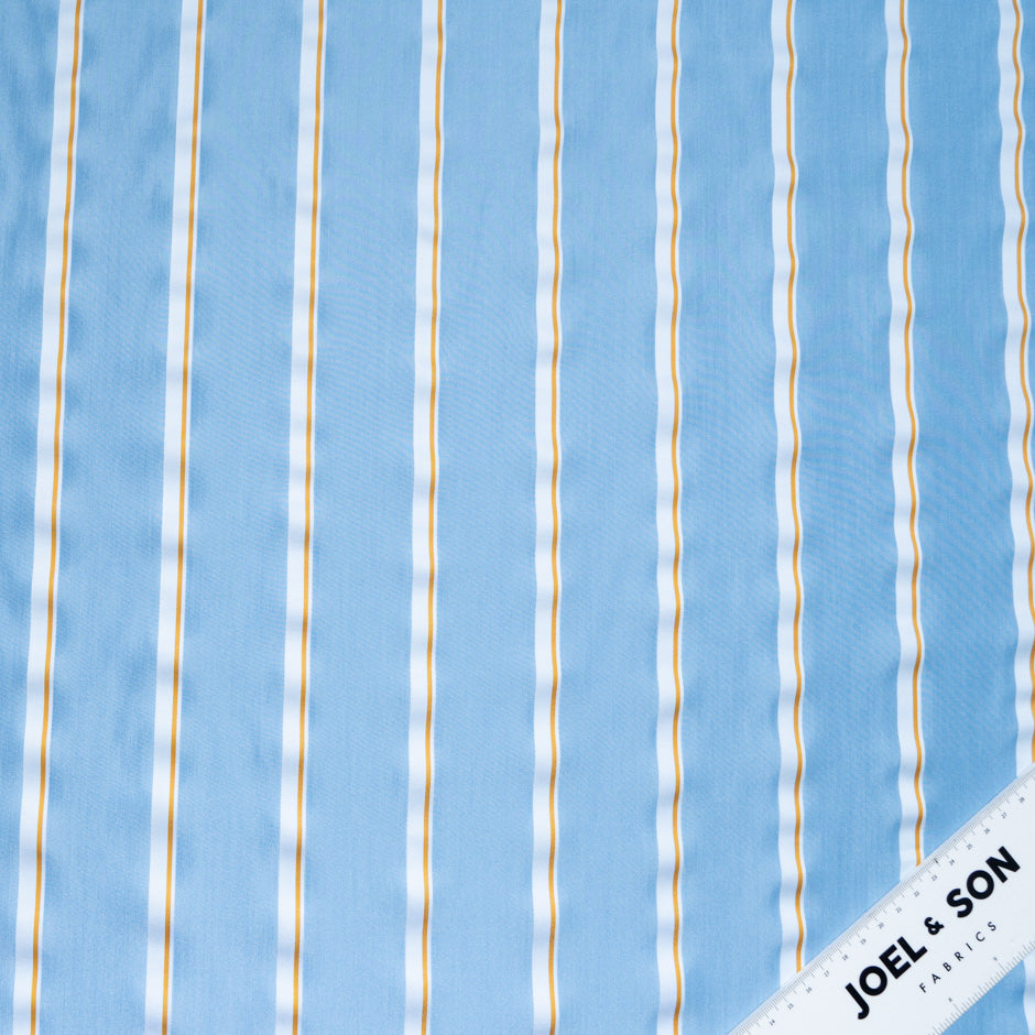 Yellow & White Striped Blue Superfine Silk Blend Shirting