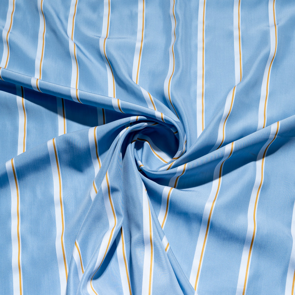 Yellow & White Striped Blue Superfine Silk Blend Shirting