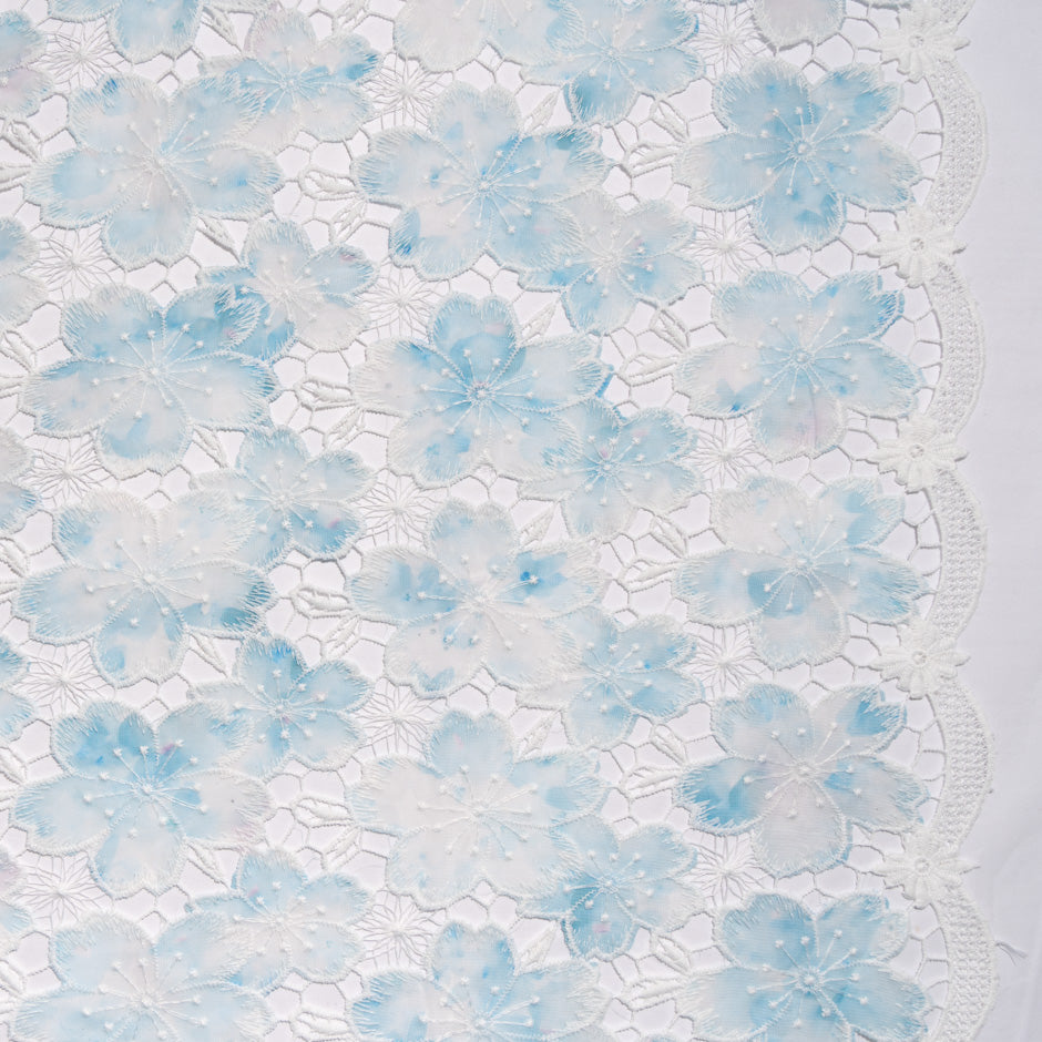 Blue Floral Printed Embroidered Microfibre (A 2.80m Piece)