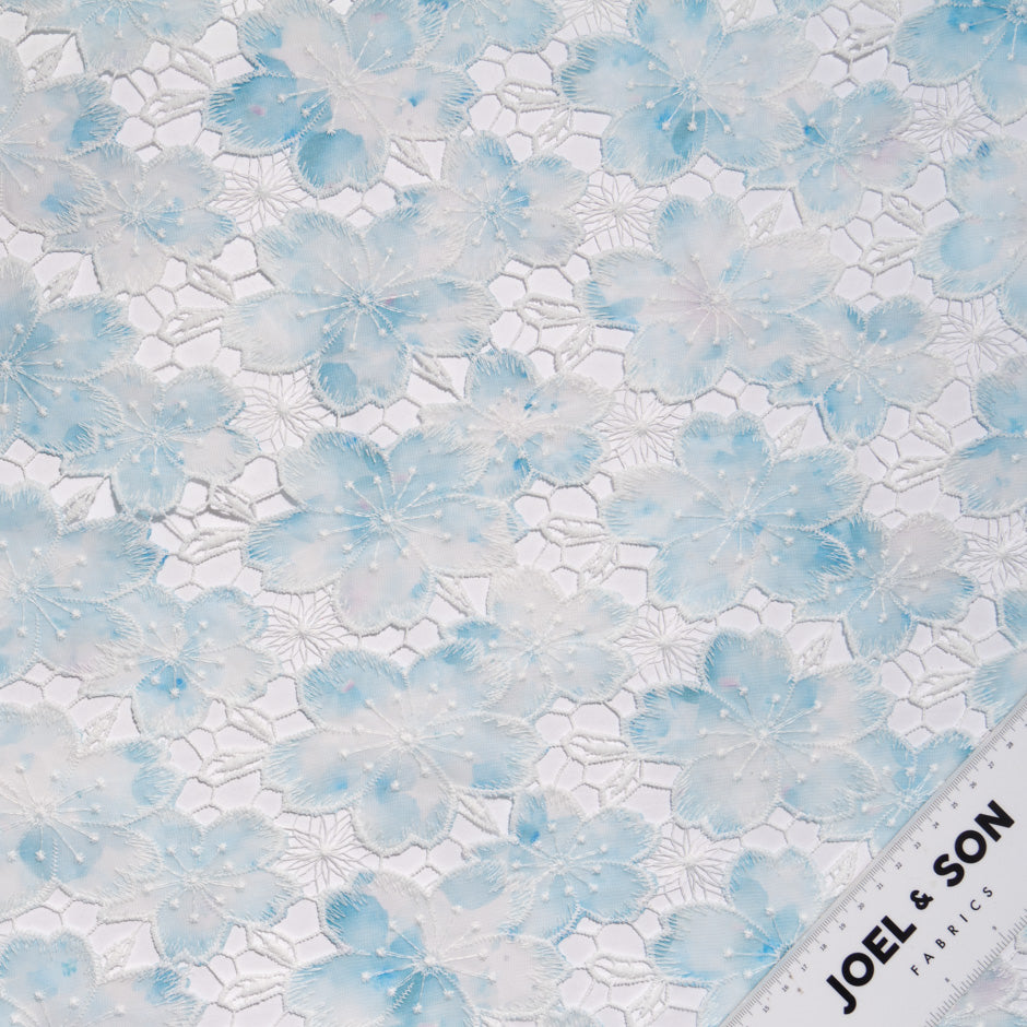 Blue Floral Printed Embroidered Microfibre (A 2.80m Piece)