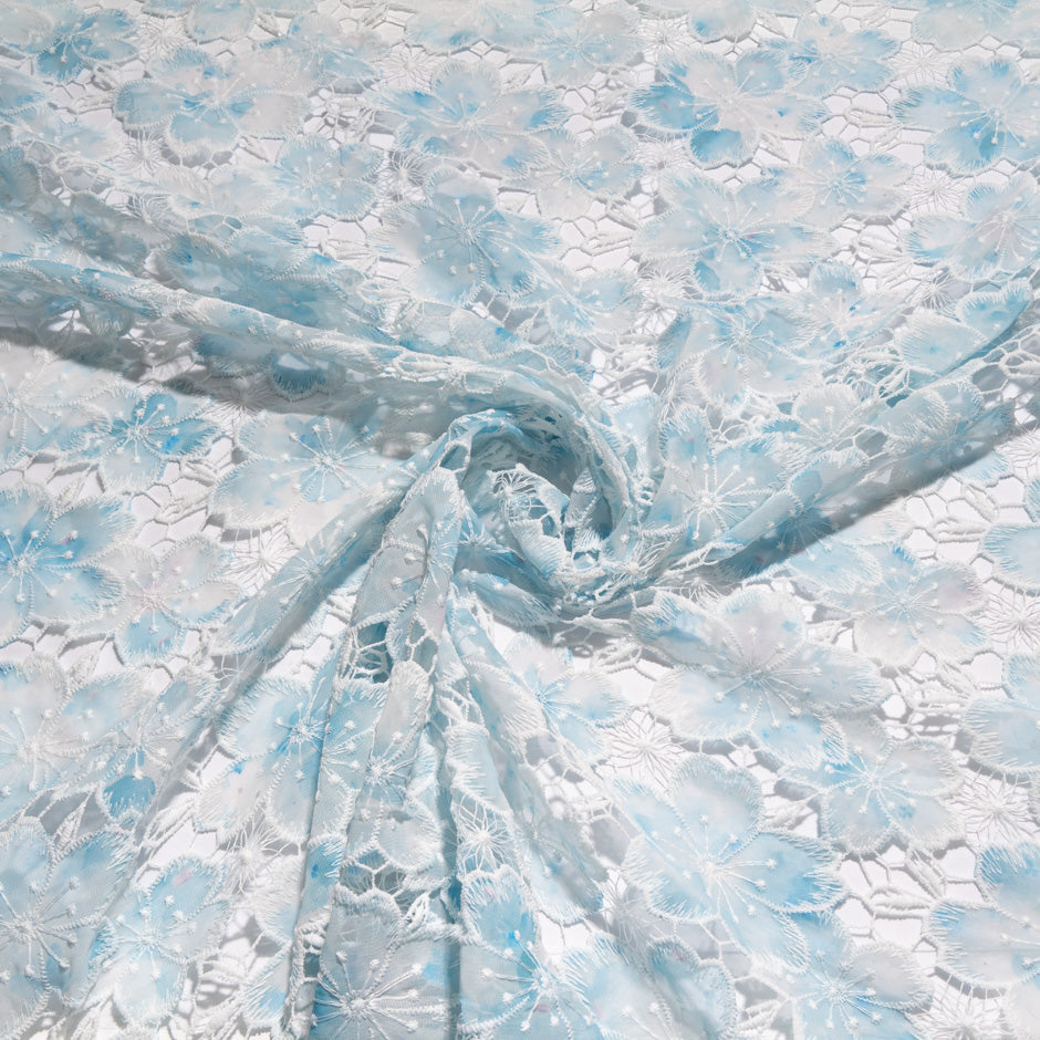 Blue Floral Printed Embroidered Microfibre (A 2.80m Piece)