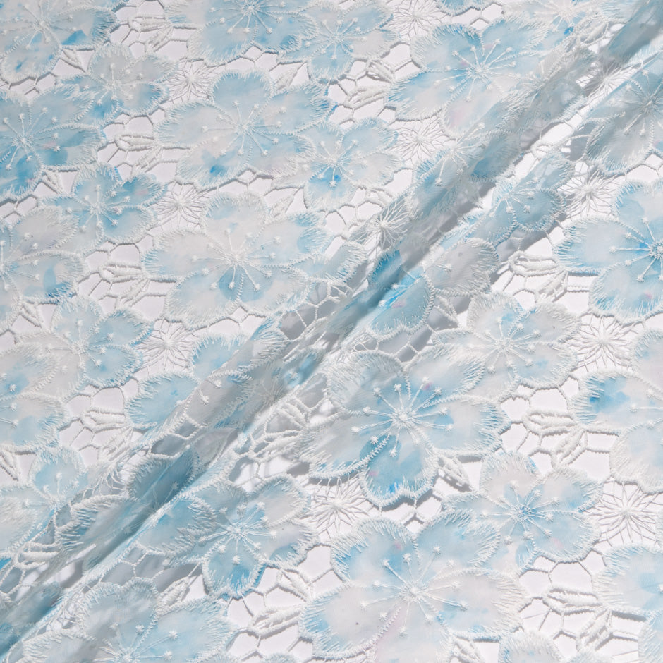 Blue Floral Printed Embroidered Microfibre (A 2.80m Piece)