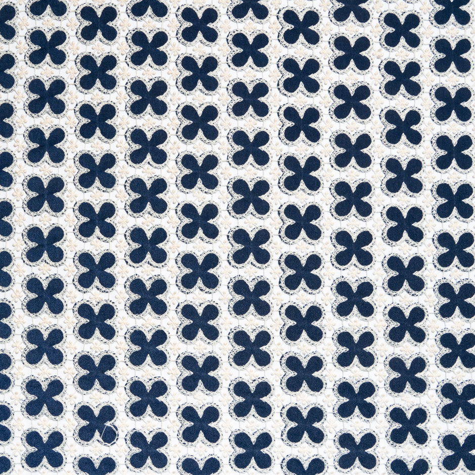 Blue Geometric Floral Embroidered Microfibre