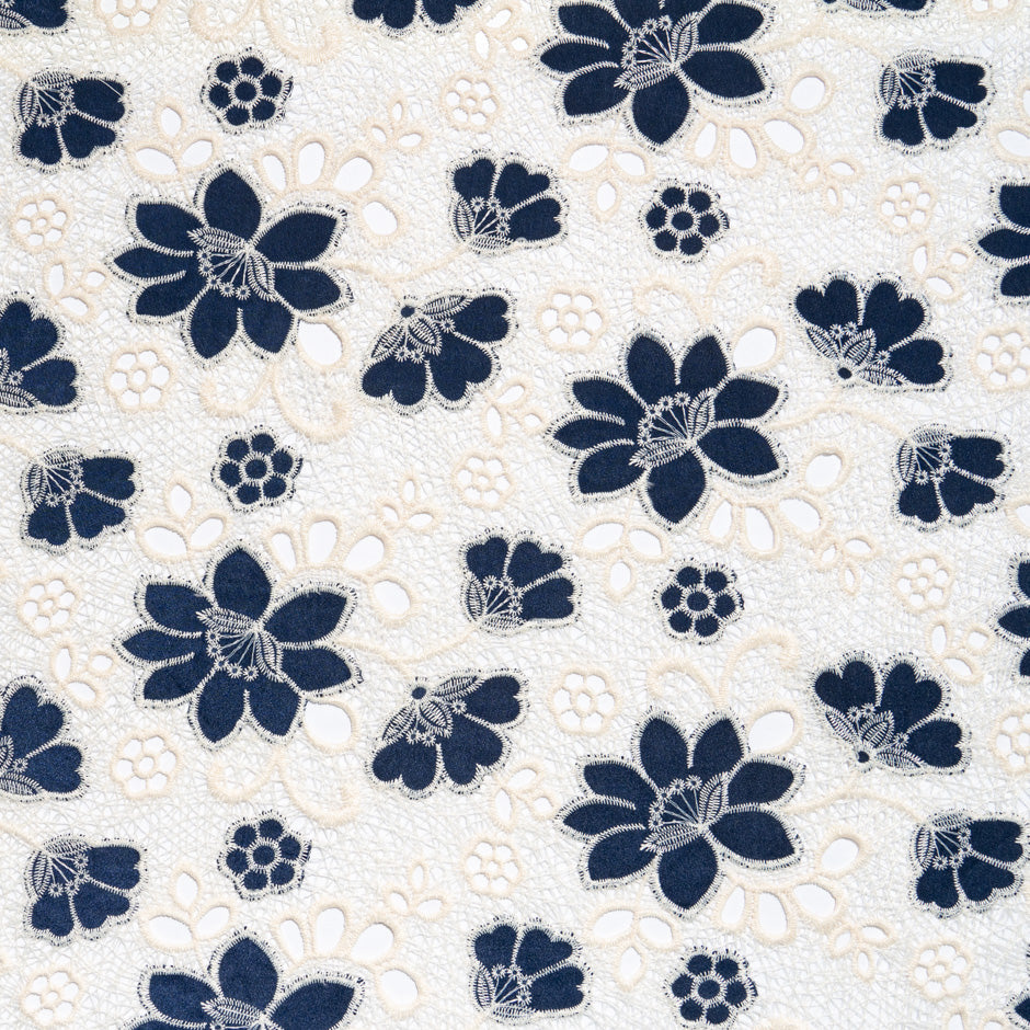 Midnight Blue Floral Embroidered Microfibre (A 2.80m Piece)