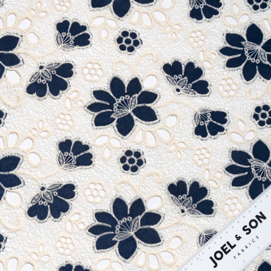 Midnight Blue Floral Embroidered Microfibre (A 2.80m Piece)