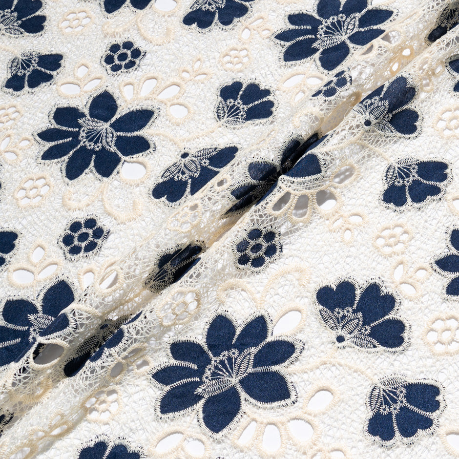 Midnight Blue Floral Embroidered Microfibre (A 2.80m Piece)