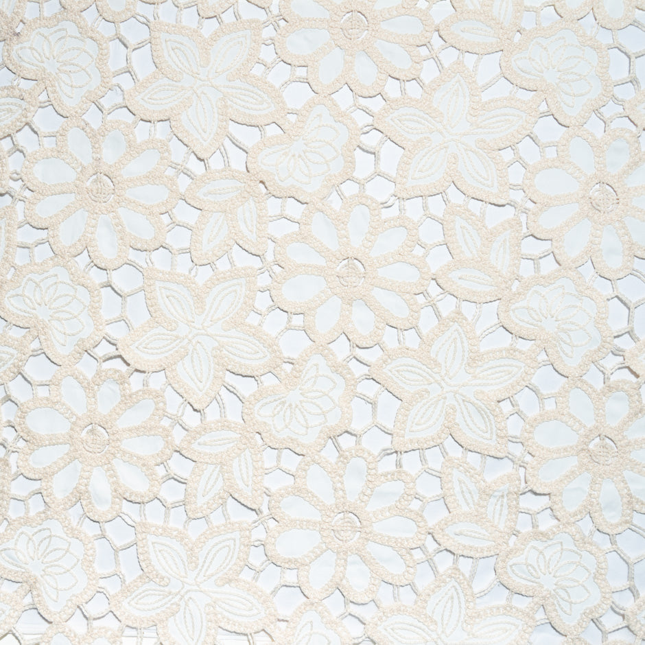 Ivory & Cream Floral Embroidered Microfibre (A 1.70m Piece)