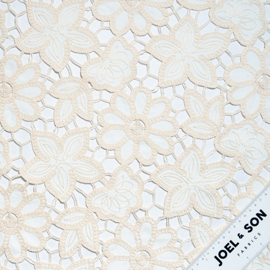 Ivory & Cream Floral Embroidered Microfibre (A 1.70m Piece)