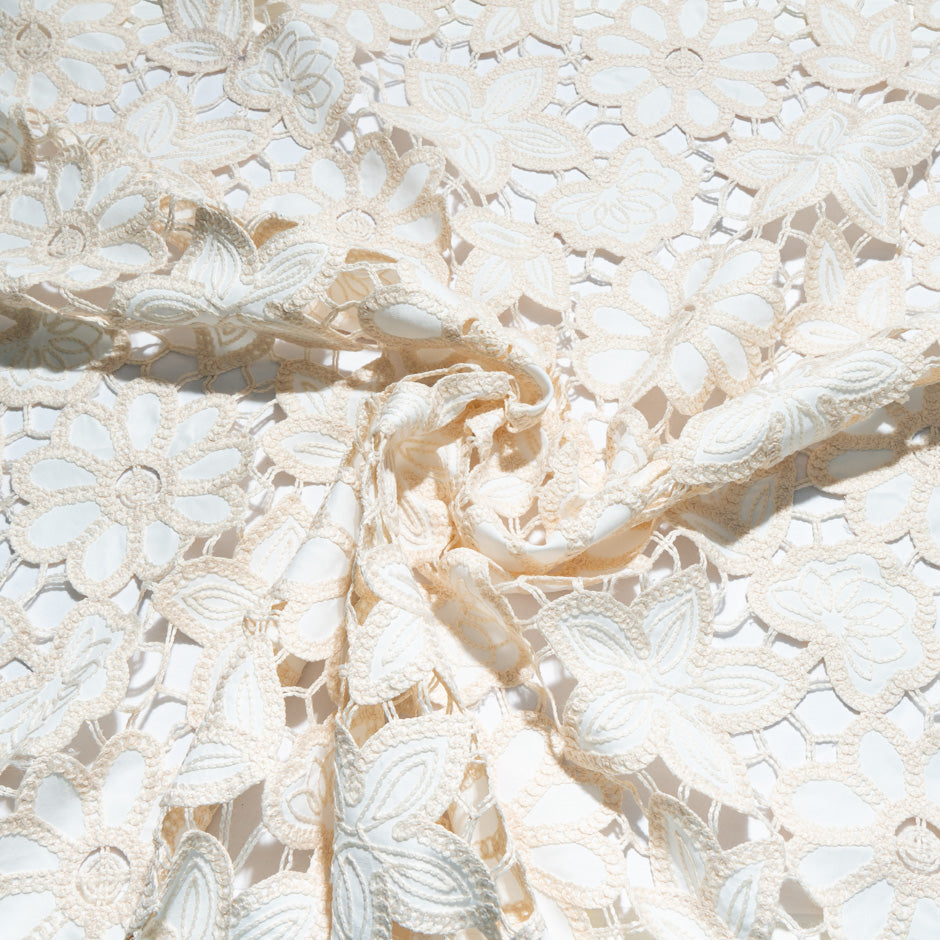 Ivory & Cream Floral Embroidered Microfibre (A 1.70m Piece)