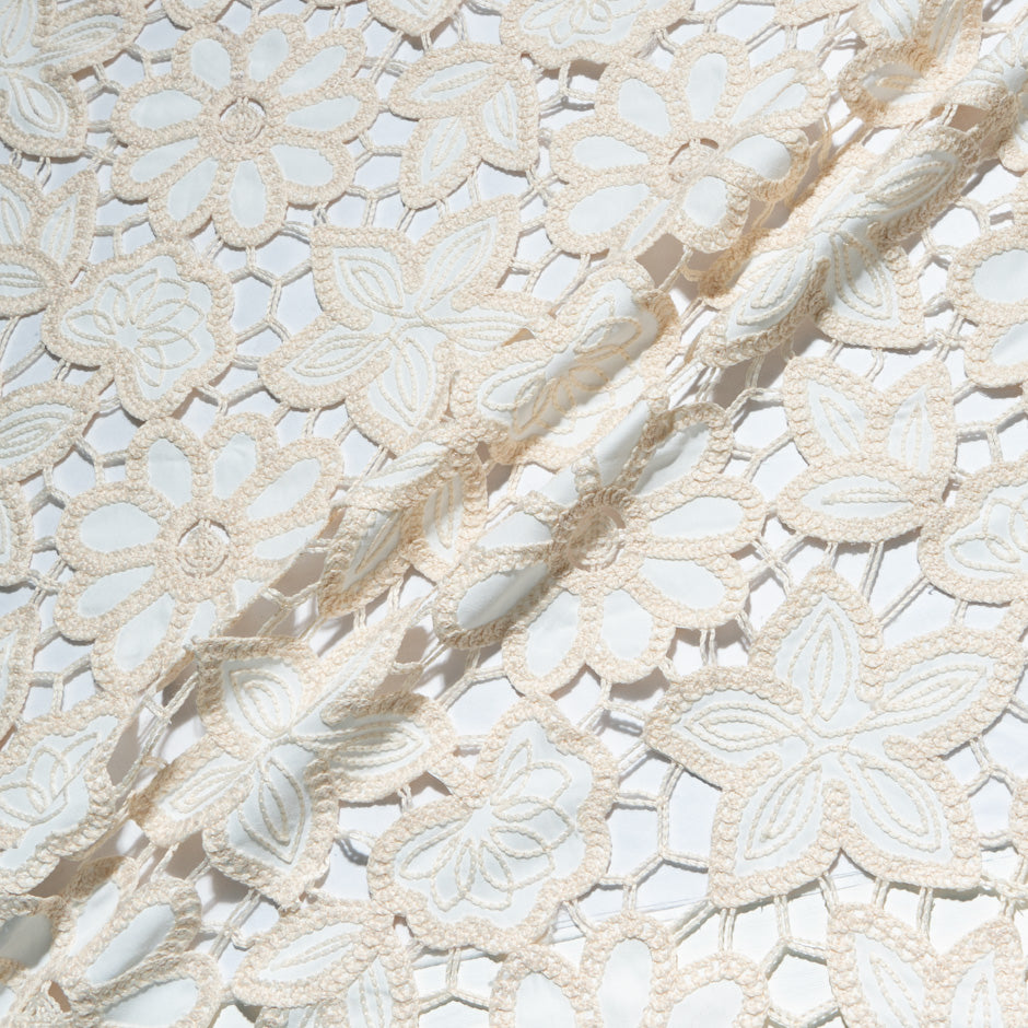 Ivory & Cream Floral Embroidered Microfibre (A 1.70m Piece)