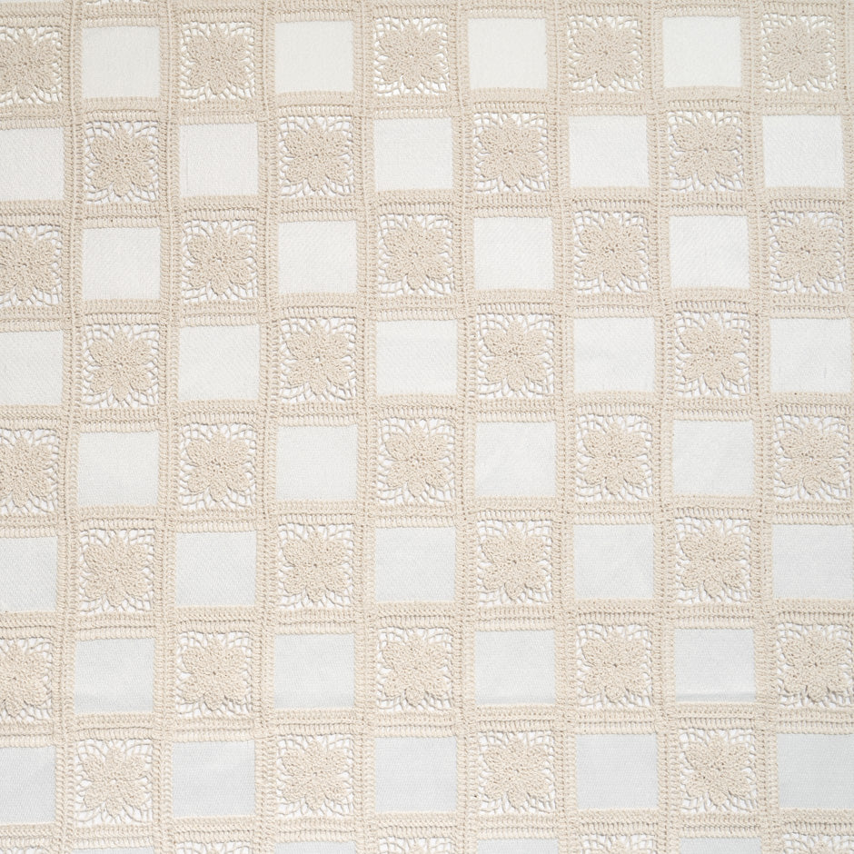 Cream Square Embroidered Microfibre