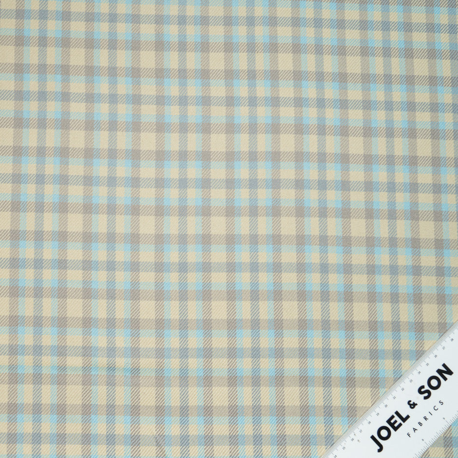 Taupe, Blue & Cream Checkered Pure Wool
