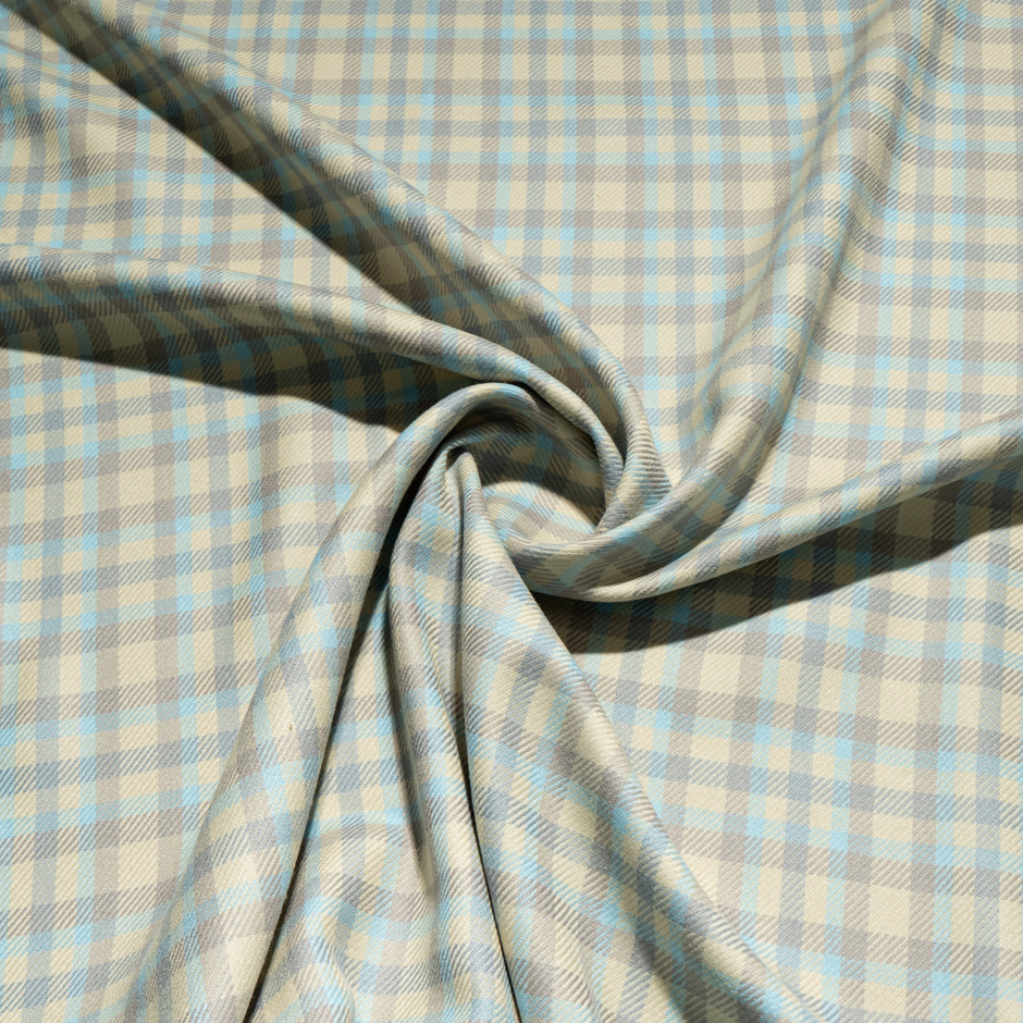 Taupe, Blue & Cream Checkered Pure Wool