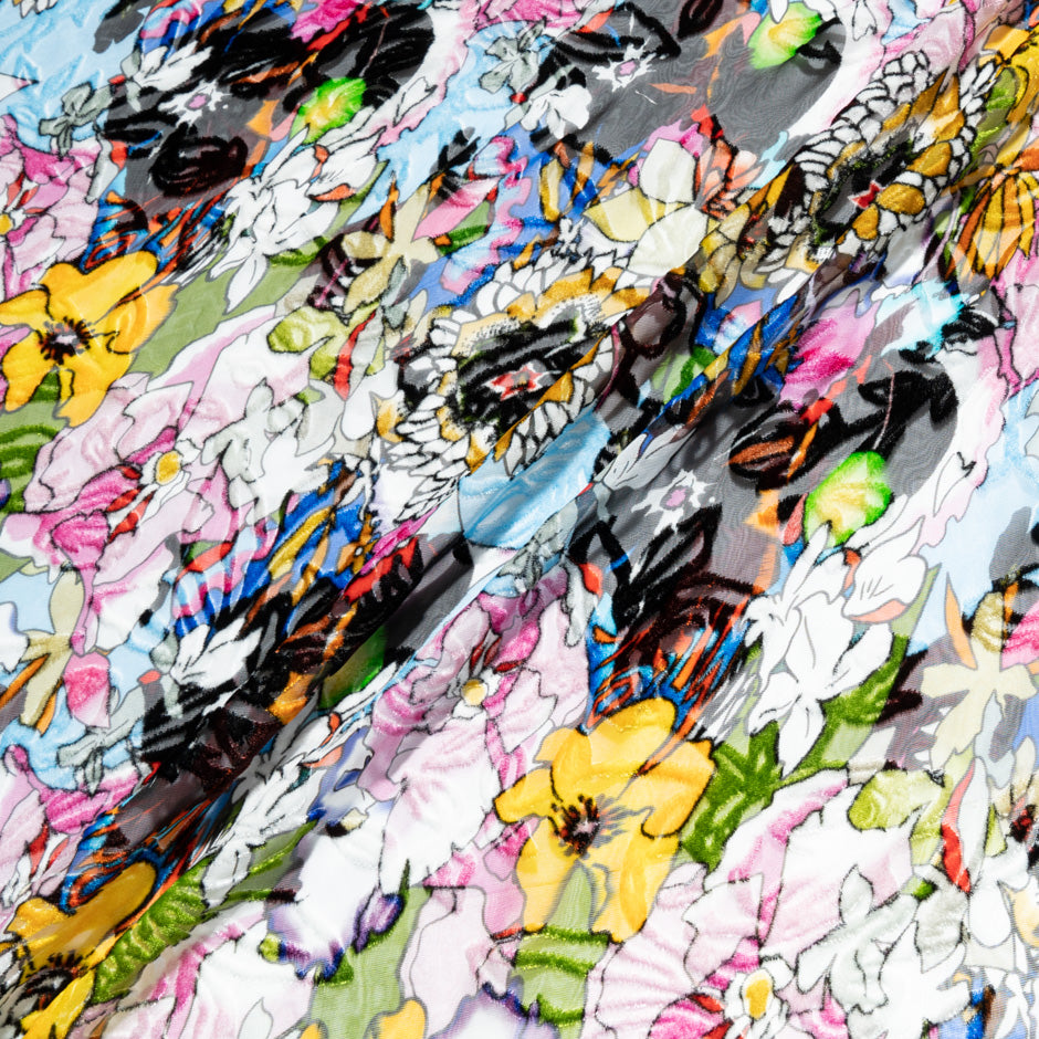 Multi-Coloured Floral Printed Devoré Velvet