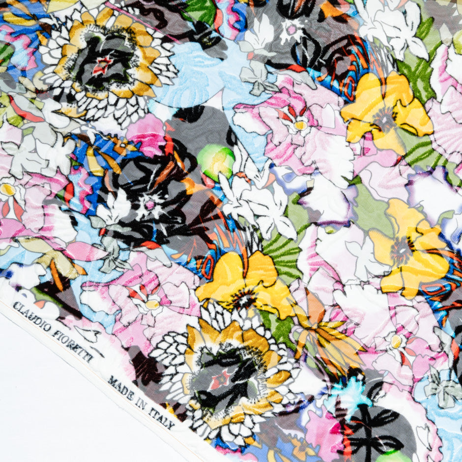 Multi-Coloured Floral Printed Devoré Velvet