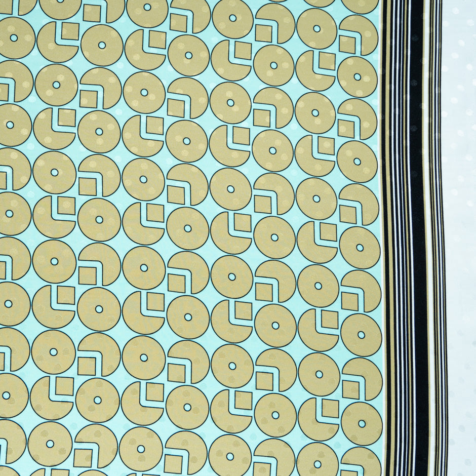 Olive & Aqua Geometric Printed Silk Jacquard (A 2.60m Piece)