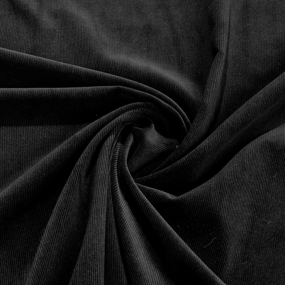 Black Thin Ribbed Stretch Cotton Corduroy