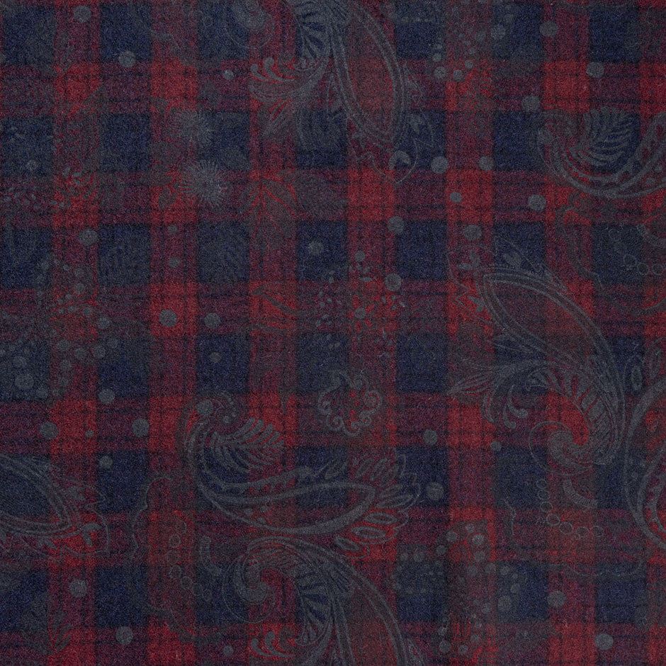 Blue & Red Double Faced Printed Checkered Wool