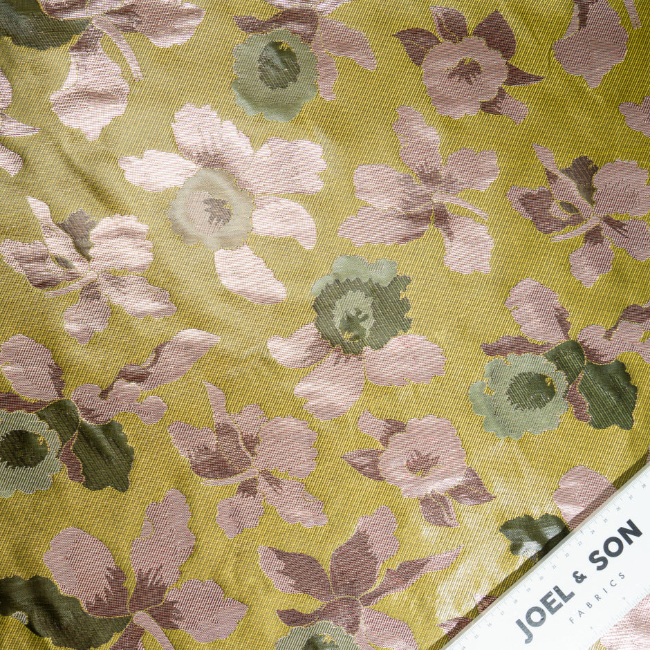 Dusty Pink, Olive & Chartreuse Metallic Mixed Fibre Brocade