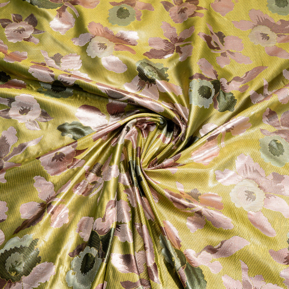 Dusty Pink, Olive & Chartreuse Metallic Mixed Fibre Brocade
