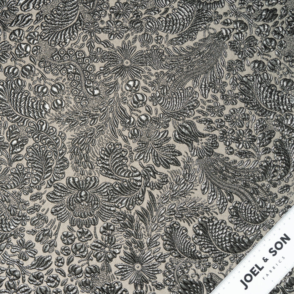 Khaki & Stone Metallic Floral Cloqué