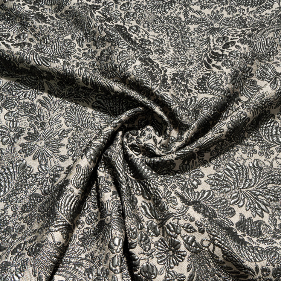 Khaki & Stone Metallic Floral Cloqué