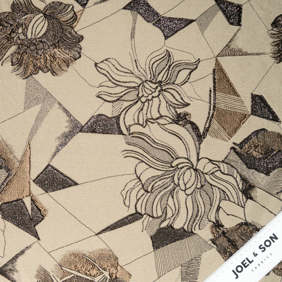 Brown Patchwork Floral Metallic Cloqué