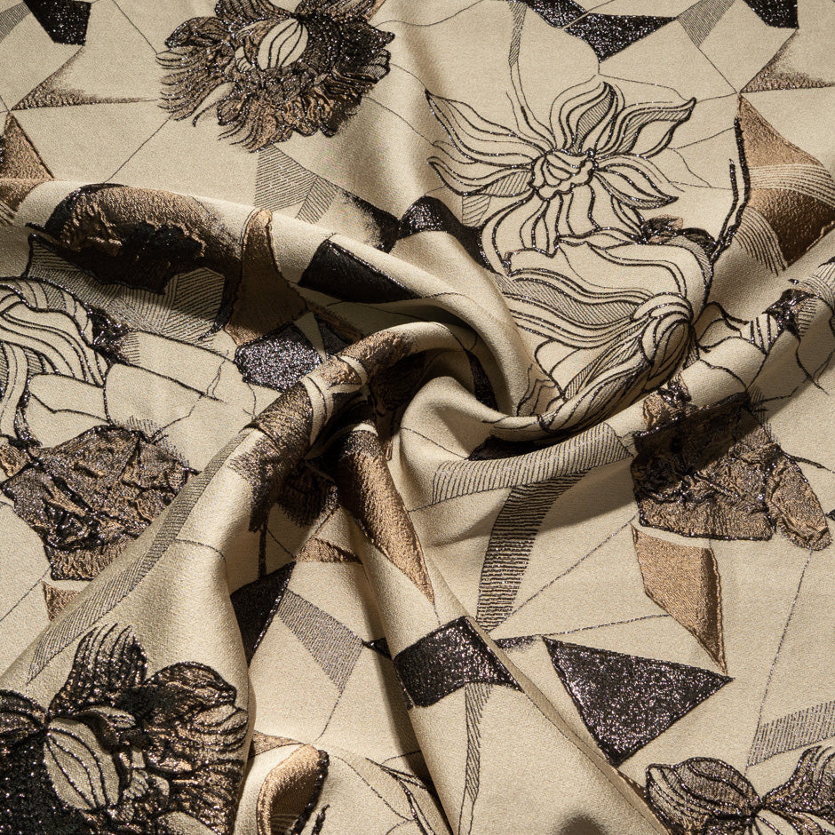 Brown Patchwork Floral Metallic Cloqué