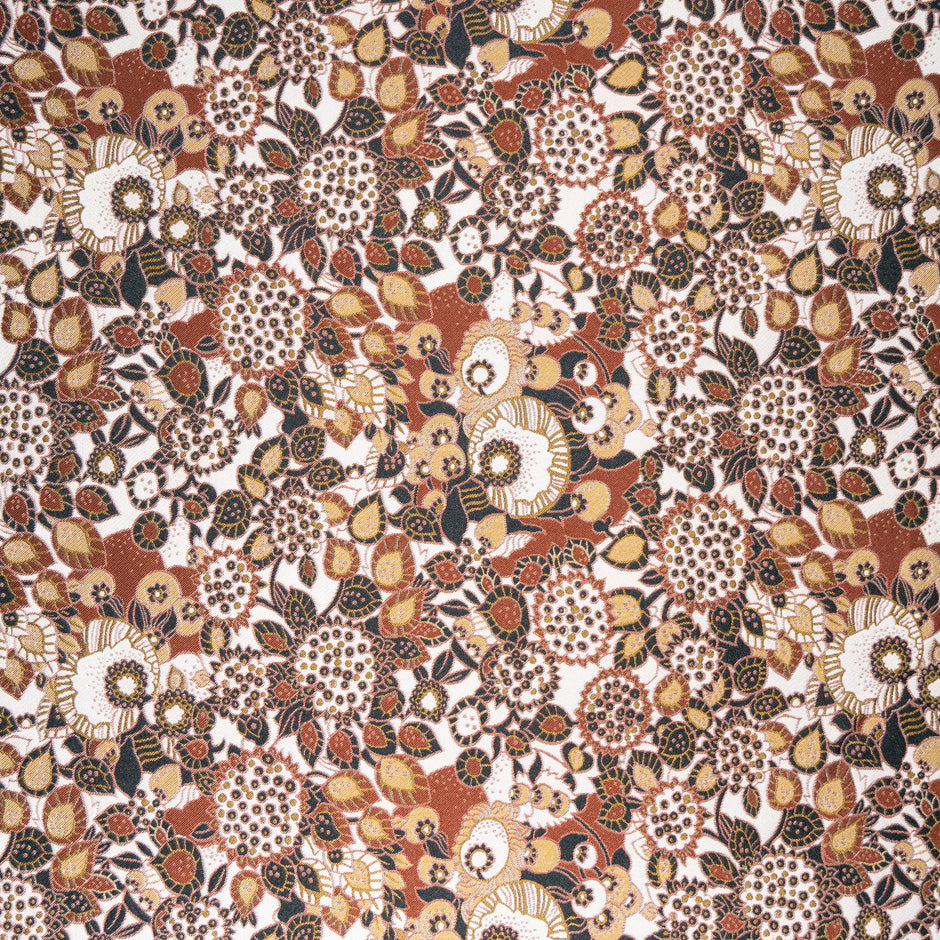 Brown Retro Floral Cotton Blend Brocade