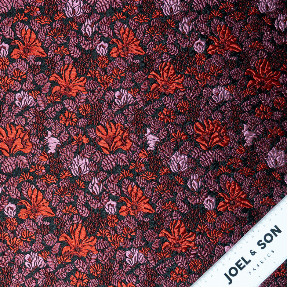 Pink & Red Floral Embroidered Brocade