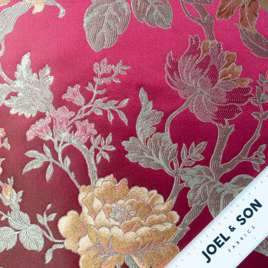 Yellow & Pink Floral Maroon Brocade