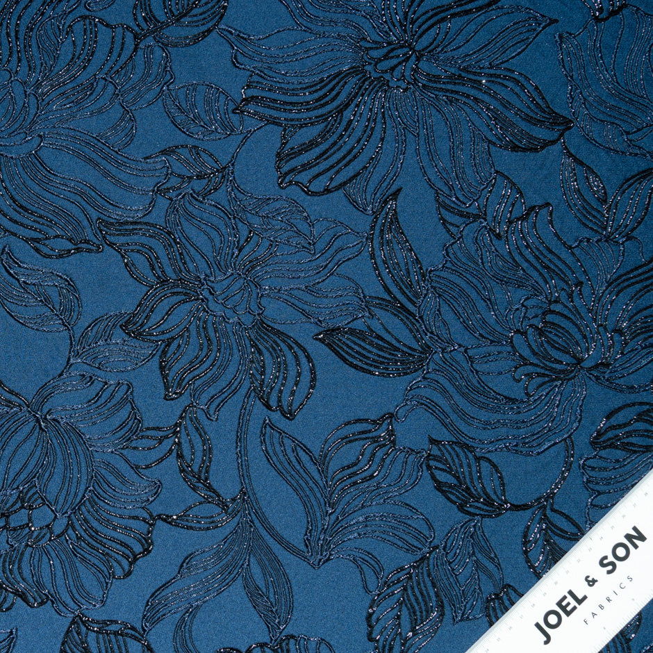 Navy & Midnight Blue Metallic Floral Cloqué