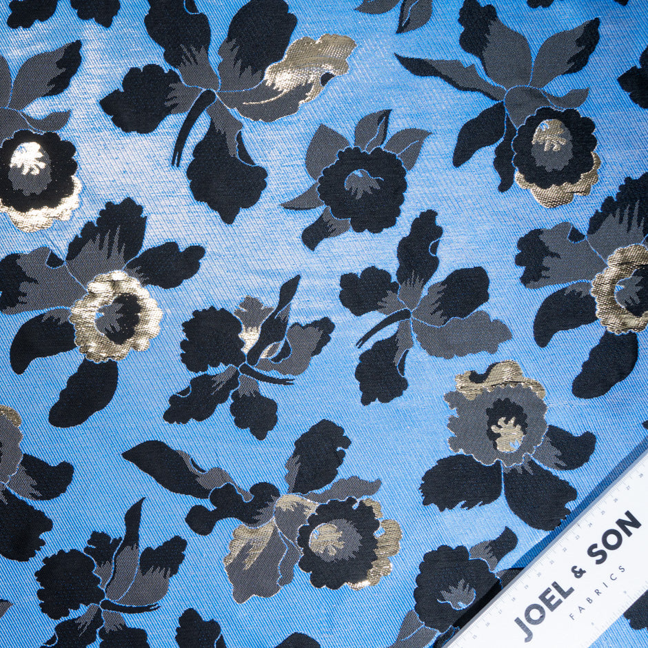 Blue, Black, Gold Metallic Mixed Fibre Brocade