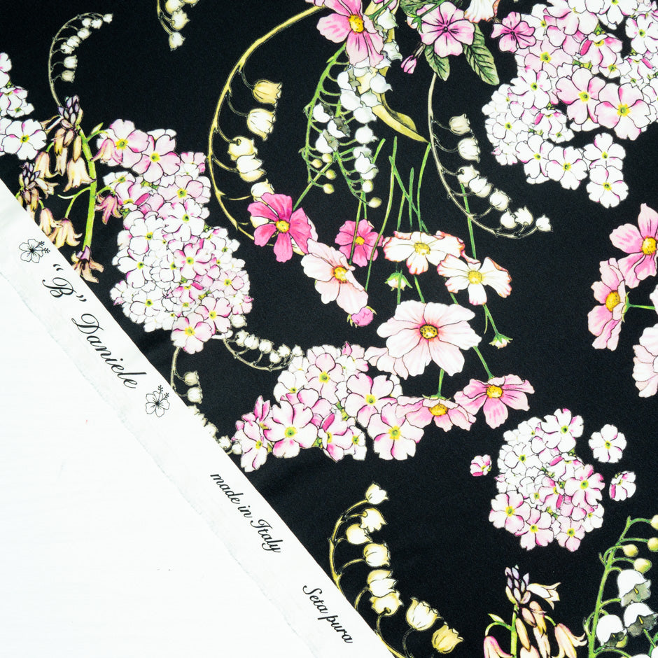 Snowdrop Printed Black Soft Finish Duchess Satin