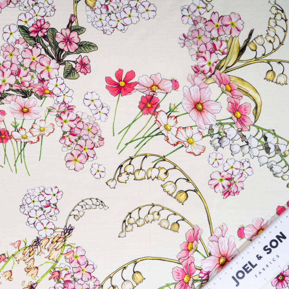 Snowdrop Printed Ivory Soft Finish Duchess Satin