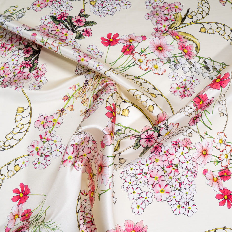 Snowdrop Printed Ivory Soft Finish Duchess Satin