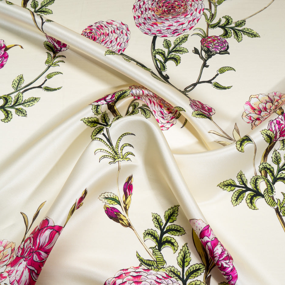 Floral Printed Ivory Soft Finish Duchess Satin