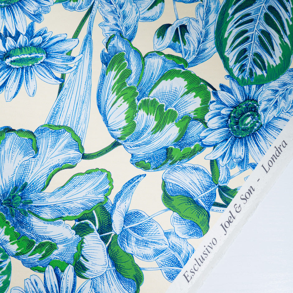 Blue & Green Floral Printed Soft Finish Duchess Satin