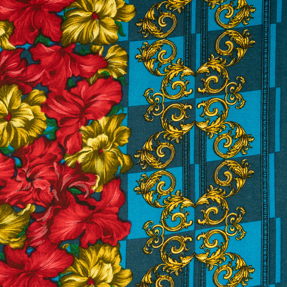 Floral & Stripe Printed Pure Wool Crêpe