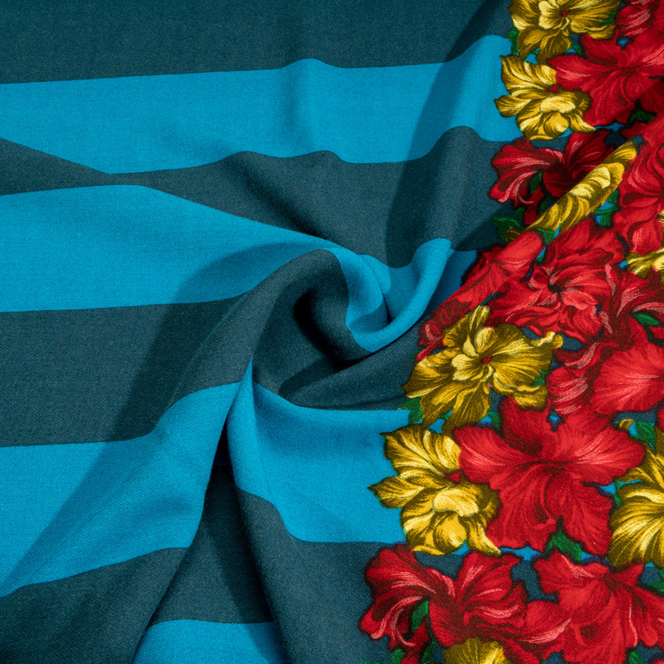 Floral & Stripe Printed Pure Wool Crêpe