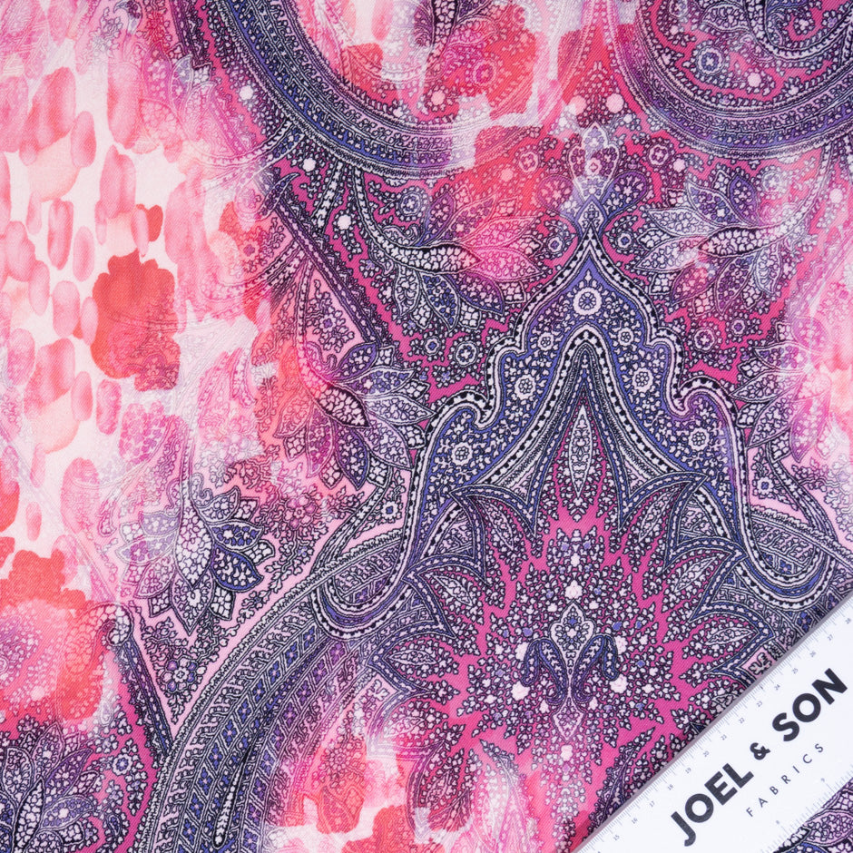 Pink & Purple Paisley Printed Superfine Pure Wool