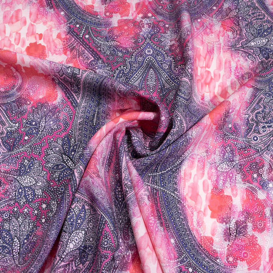 Pink & Purple Paisley Printed Superfine Pure Wool